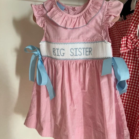Pink Gingham 'Big Sister' Dress with Blue Accents - Picture 3 of 5